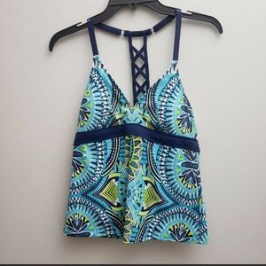 Title 9 Nine Tankini Top Blue Yellow Print 603537